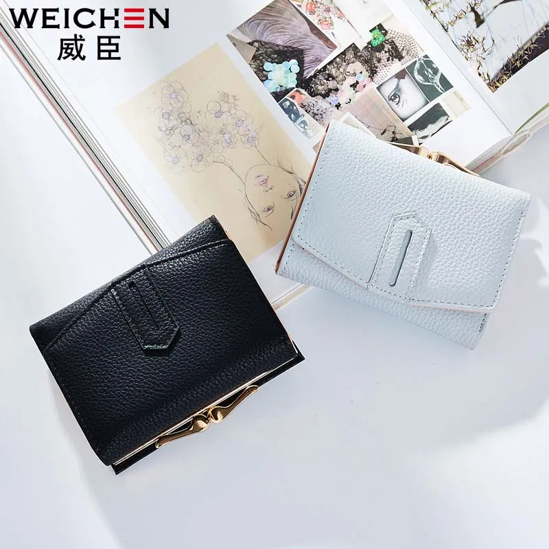 Модные маленькие женские кошельки WEICHEN однотонный кожаный держатель для карт
