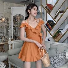 Новая женская однотонная купальная одежда Пуш-Ап купальный костюм Купальник Летний сексуальный купальник с верхом на косточках купальное пляжное платье