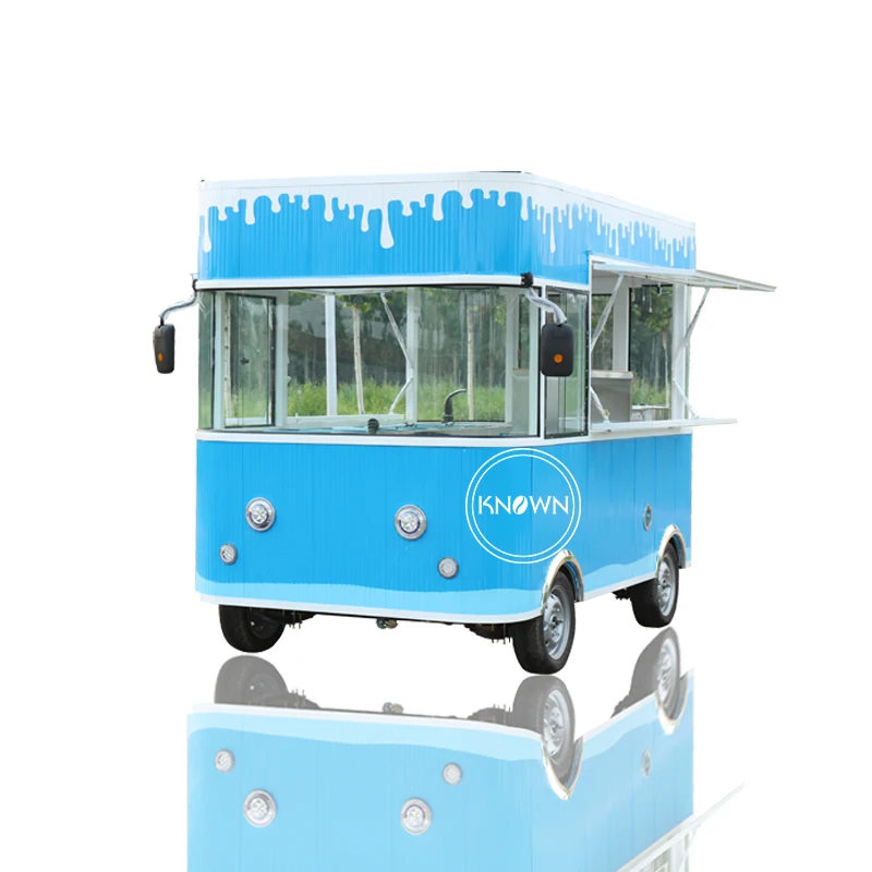 

KN-BL blue color food truck electric mobile food cart street chocolate kiosk ice cream trailer