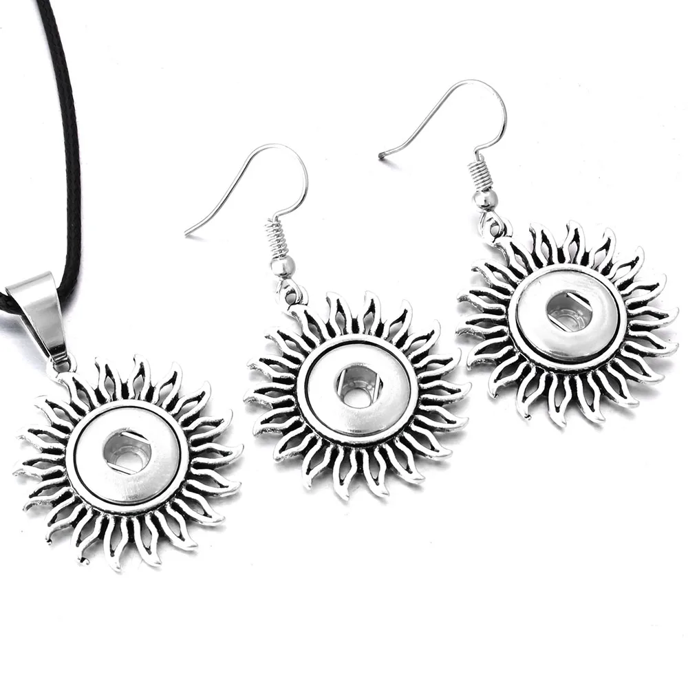 

New Snap Jewelry Set Hollow Out Flower 12mm Snap Button Necklace & 12mm Snap Earrings for Women Girls Mini Buttons Jewelry