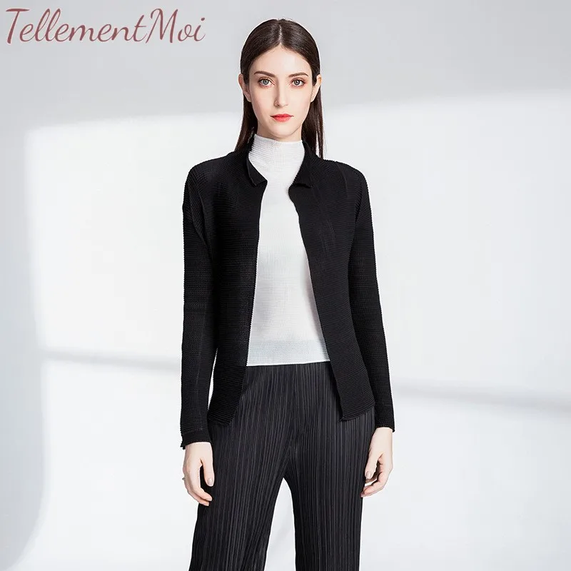 Cardigans for Women Solid Long Sleeve Loose Casual Cardigan Pleated Thin Slim Short Jacket Female Office Work Outerwear Coat