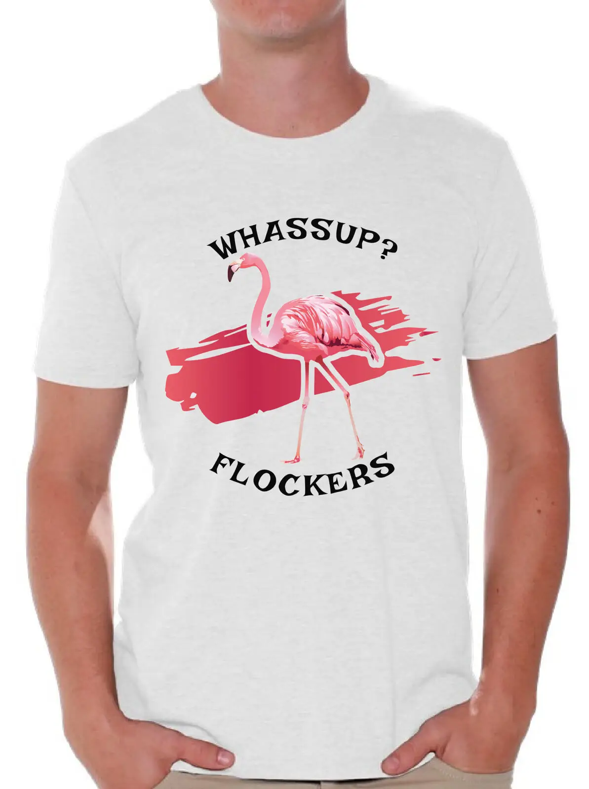 Whassup Flockers футболка для мужчин забавная с изображением фламинго пляжная рубашка