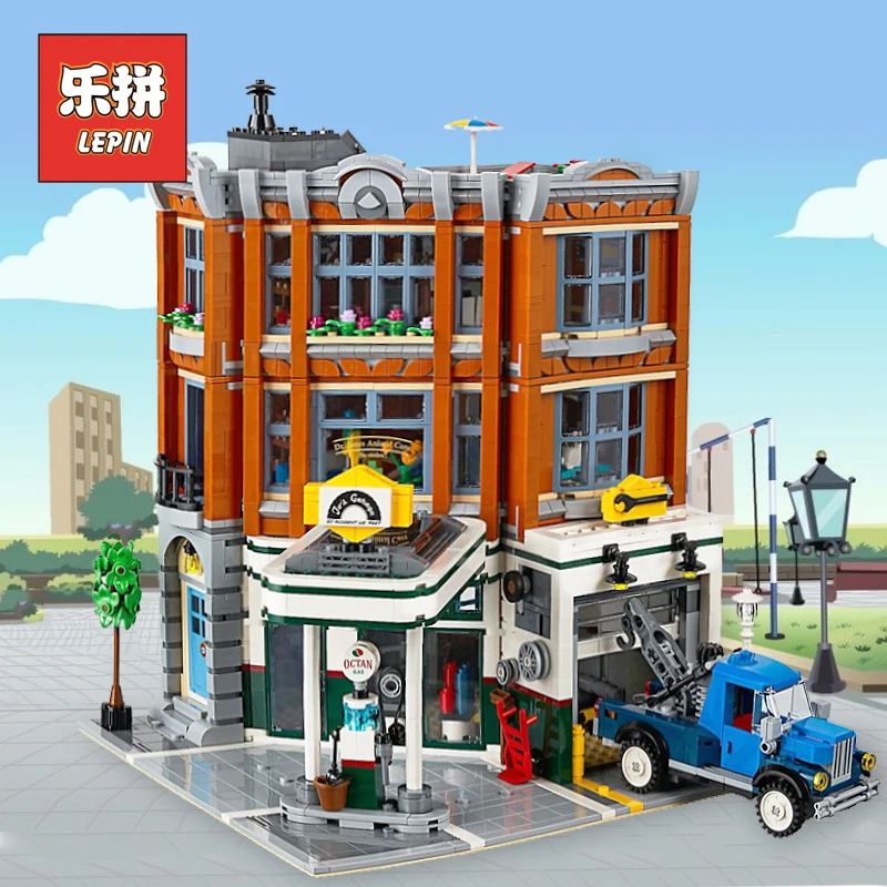 

Lepin Creator 15042 City Building House the Corner Garage Set Compatible 10264 Model Building Blocks Legoinglys Children Toys