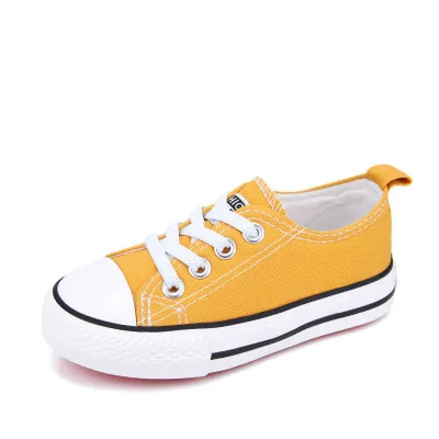 Детская обувь весна лето Белая обувь для малышей Повседневная парусиновая обувь для мальчиков на плоской подошве кроссовки для девочек одноцветные 18-37 - Цвет: Цвет: желтый