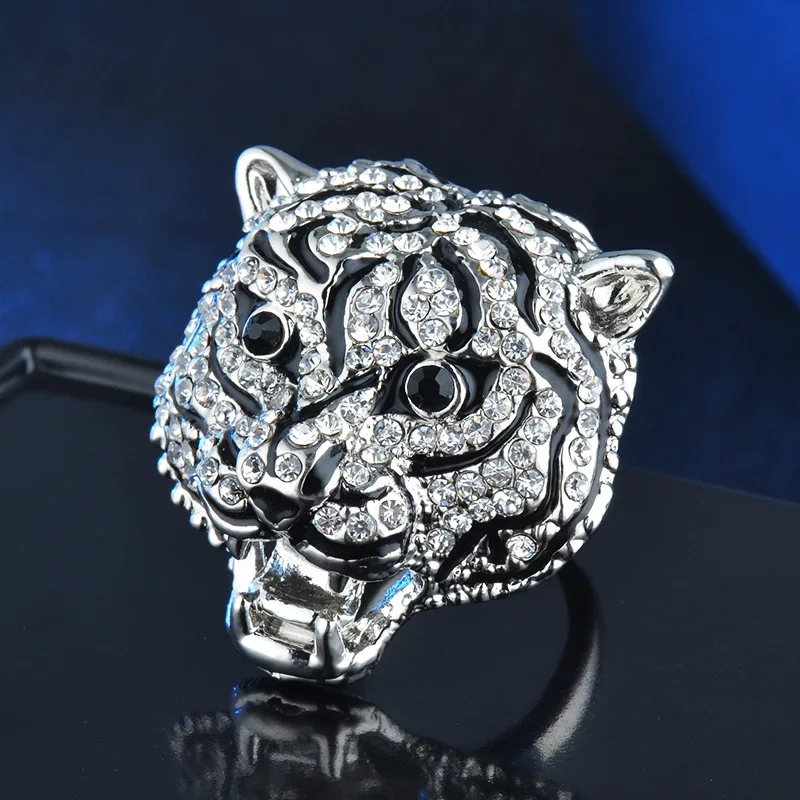 Ranzwal большие кольца Тигра для женщин Полный Стразы эмалевое кольцо на палец яркая бижутерия для вечеринки американский размер 6~ 9