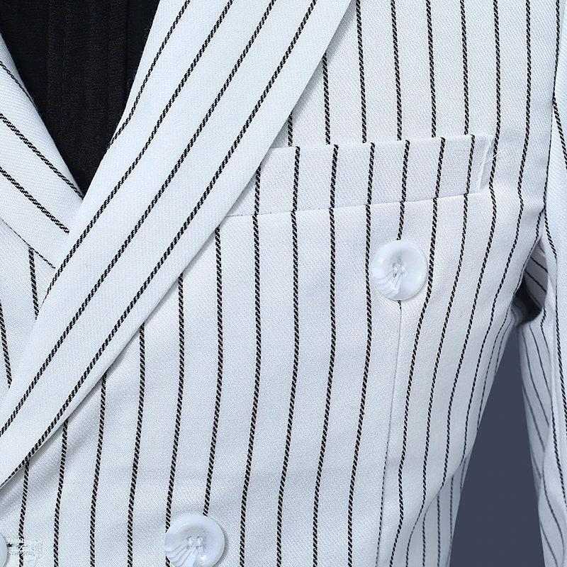 Double Breasted Men's Stripe Coat&pants Suits Slim Fit Wedding Formal Blazer Pants 2pcs S83