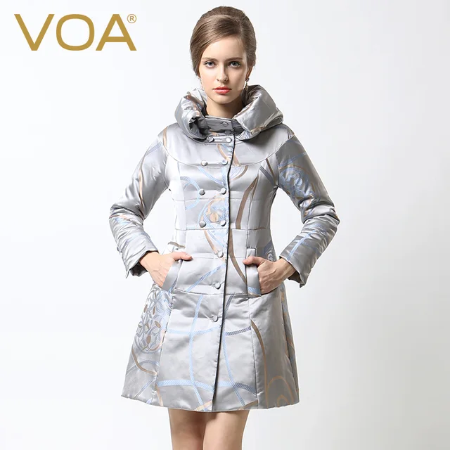 Cheap VOA silk jacquard long-sleeved parkas new female long section of double-breasted silk coat Slim M5295