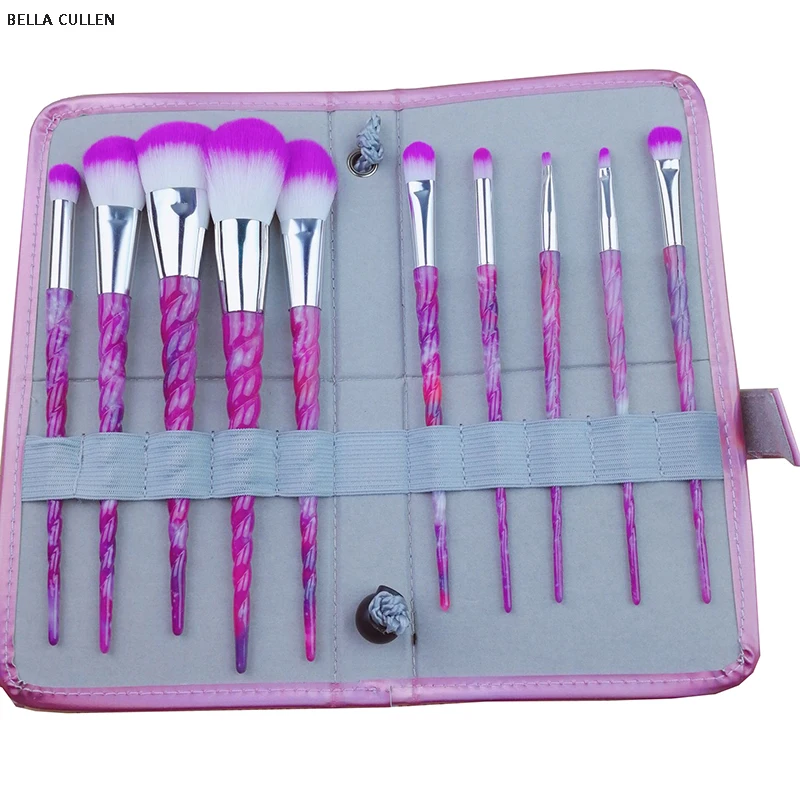 

BELLA CULLEN 2018 New ultra violet makeup brushes set unicornio synthetic hair pink bag case