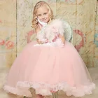 Best Price as low as $119.00 Beading with Tribute Silk Lace up Feathers Sleeveless Gentlewomanly Ankle Length Flower Girl Dress Ball Gown for Weddings 2016