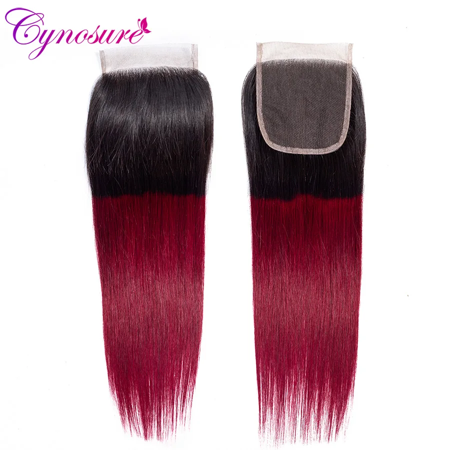 Cynosure 1b/99j Ombre Human Hair Bundles with Closure Non Remy Brazilian Straight Hair Weave 3 Bundles with Closure