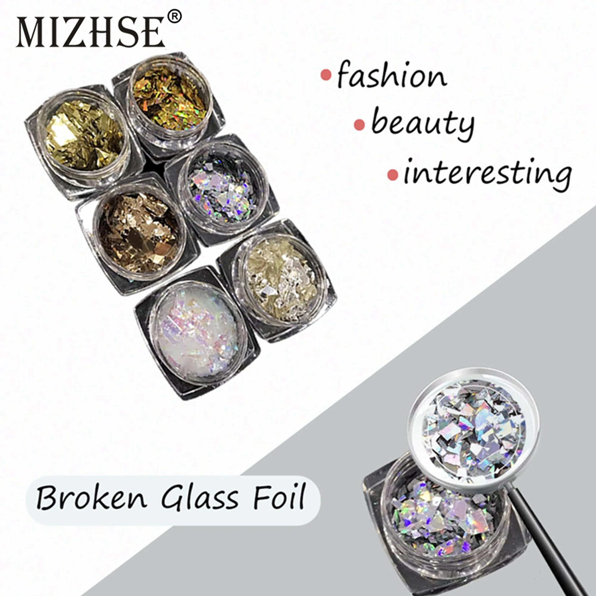 

MIZHSE 3D Glitter Nail Art Sequins Irregular Cellophane Paper 6 Color/Set Manicure Nails Devorations Fashion Design DIY Tip