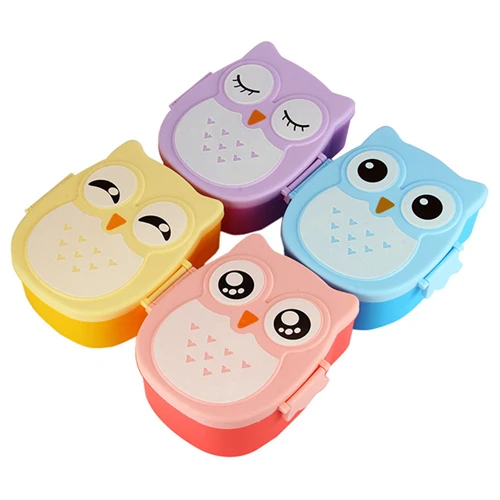 4 Colors Cartoon Owl Plastic Lunch boxs Bento Lunch Boxs Food Fruit Storage Container Microwave Cutlery Set Children Gift(China (Mainland))