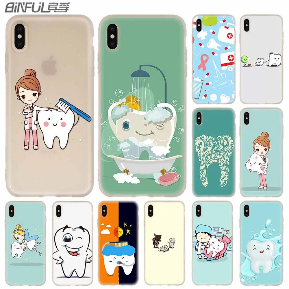 

Cases Silicone soft Cover for iPhone 11 Pro X XS Max XR 6 6S 7 8 Plus 5 4S SE dental implant Dentist Dental Teeth Pattern