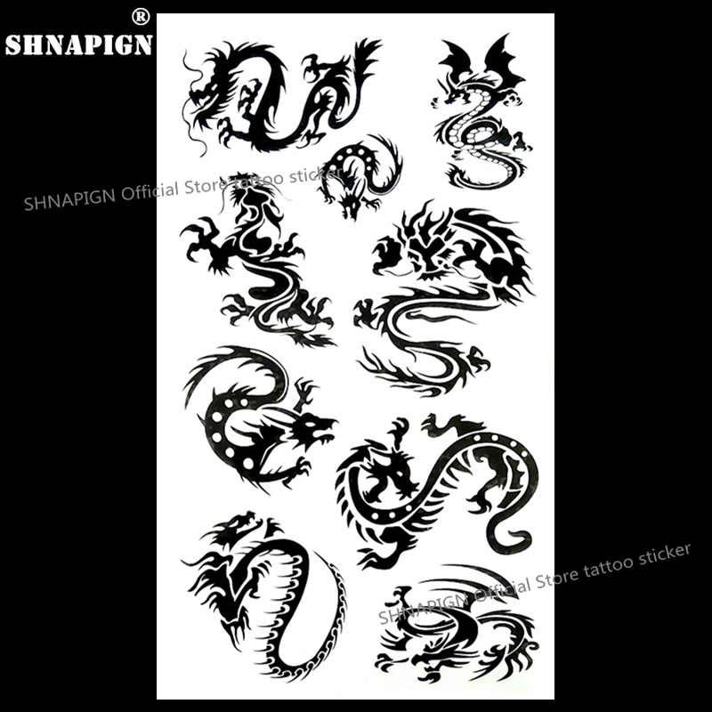 

SHNAPIGN Black Dragon Totem Temporary Tattoo Body Art Arm Flash Tattoo Stickers 17*10cm Waterproof Fake Henna Painless Sticker