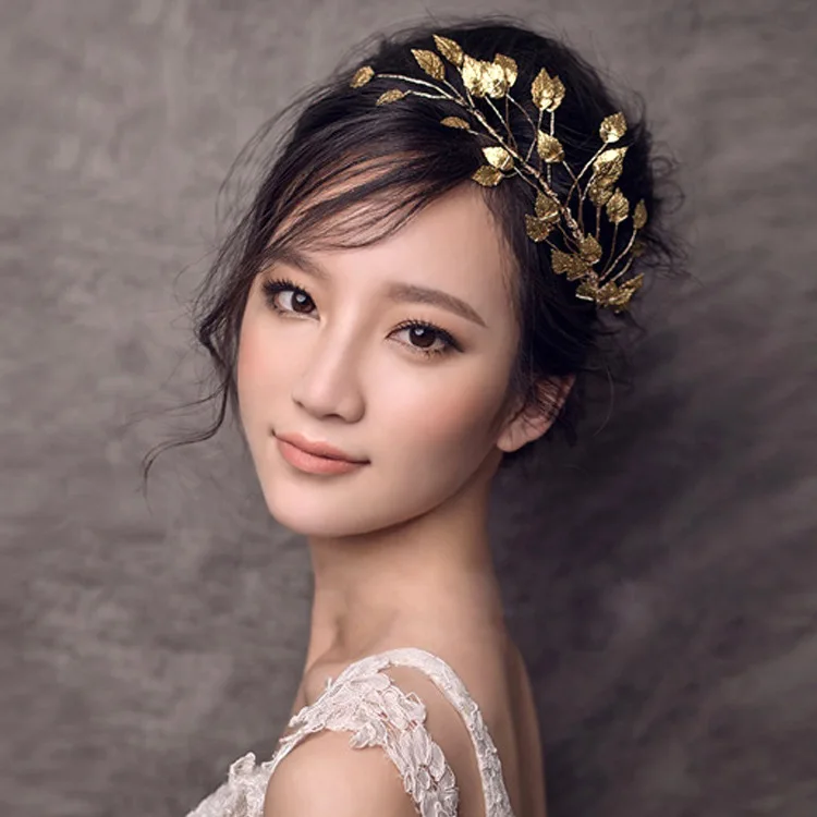 Nueva Llegada Luxuious diademas Hechas A Mano Señoras Barrette hairbands Boda de La Hoja de Oro