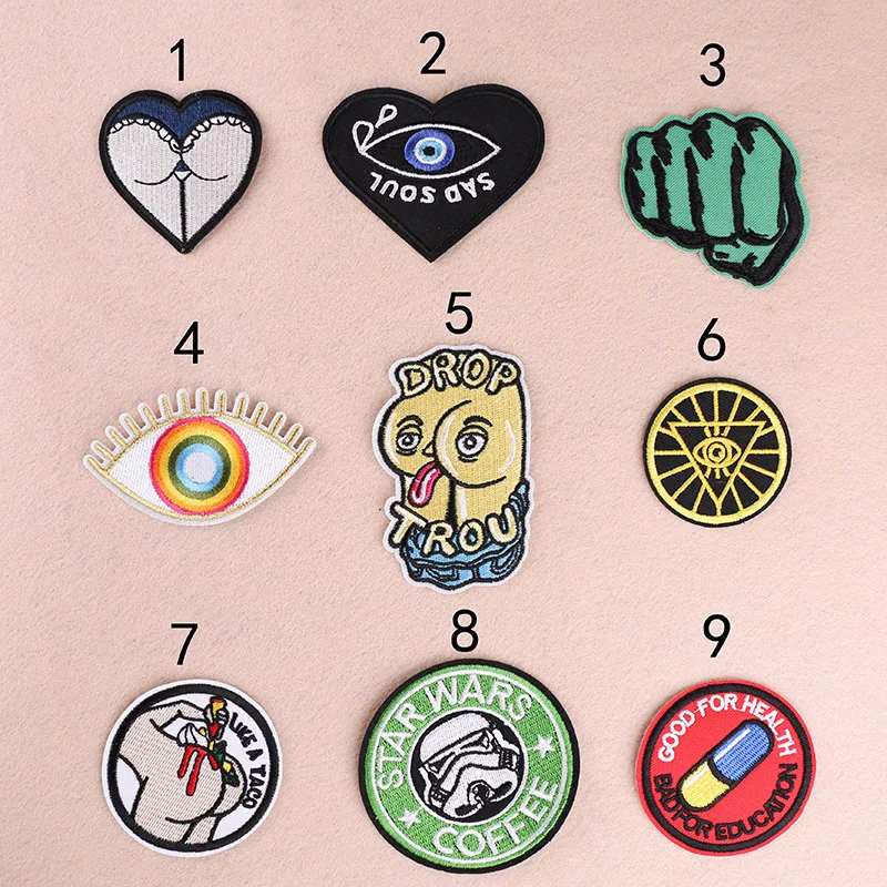 

1PCS Punk Patches Fine Embroidered Star Wars Robot Iron On Patches Clothes Fist Patch Space Medicine Badges Accessories H