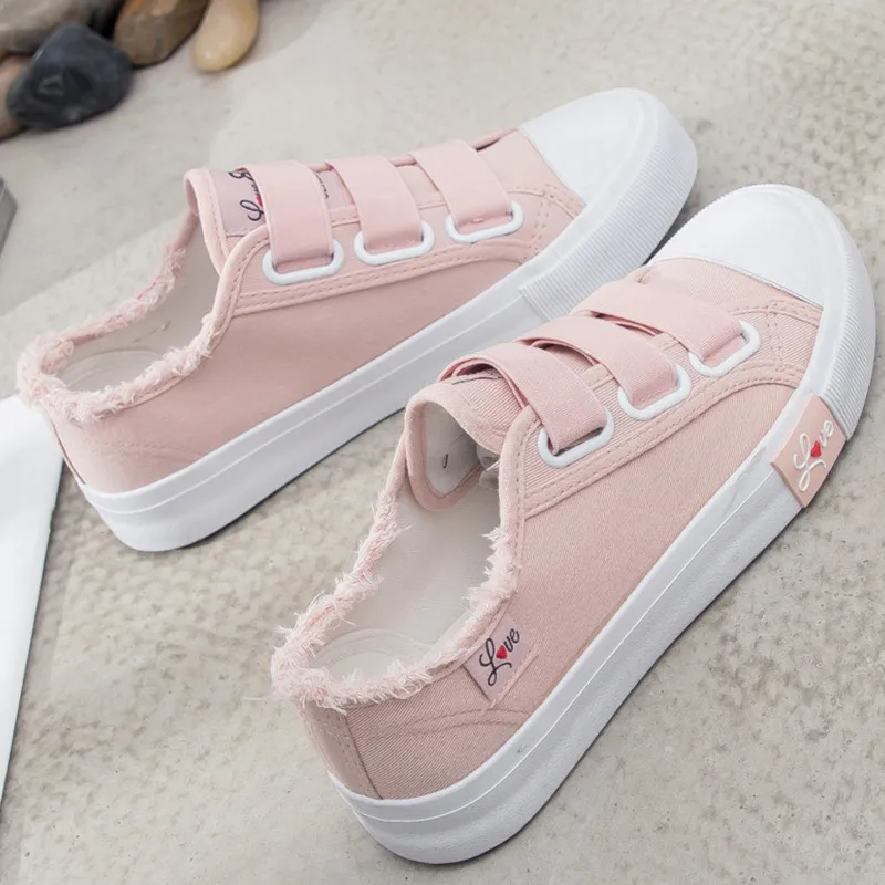 AGUTZM/парусиновая обувь для женщин; модная коллекция года; однотонная обувь суперзвезды на липучке; Вулканизированная обувь для девочек; zapatillas mujer - Цвет: Розовый