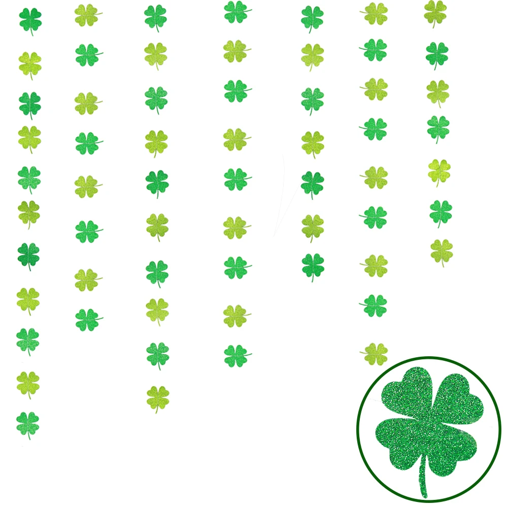 

4M Irish Green Shamrock HAPPY ST.PATRICKS DAY Paper Banners Four Leaf Clover Glitter Garland Parade Spring Party Decorations