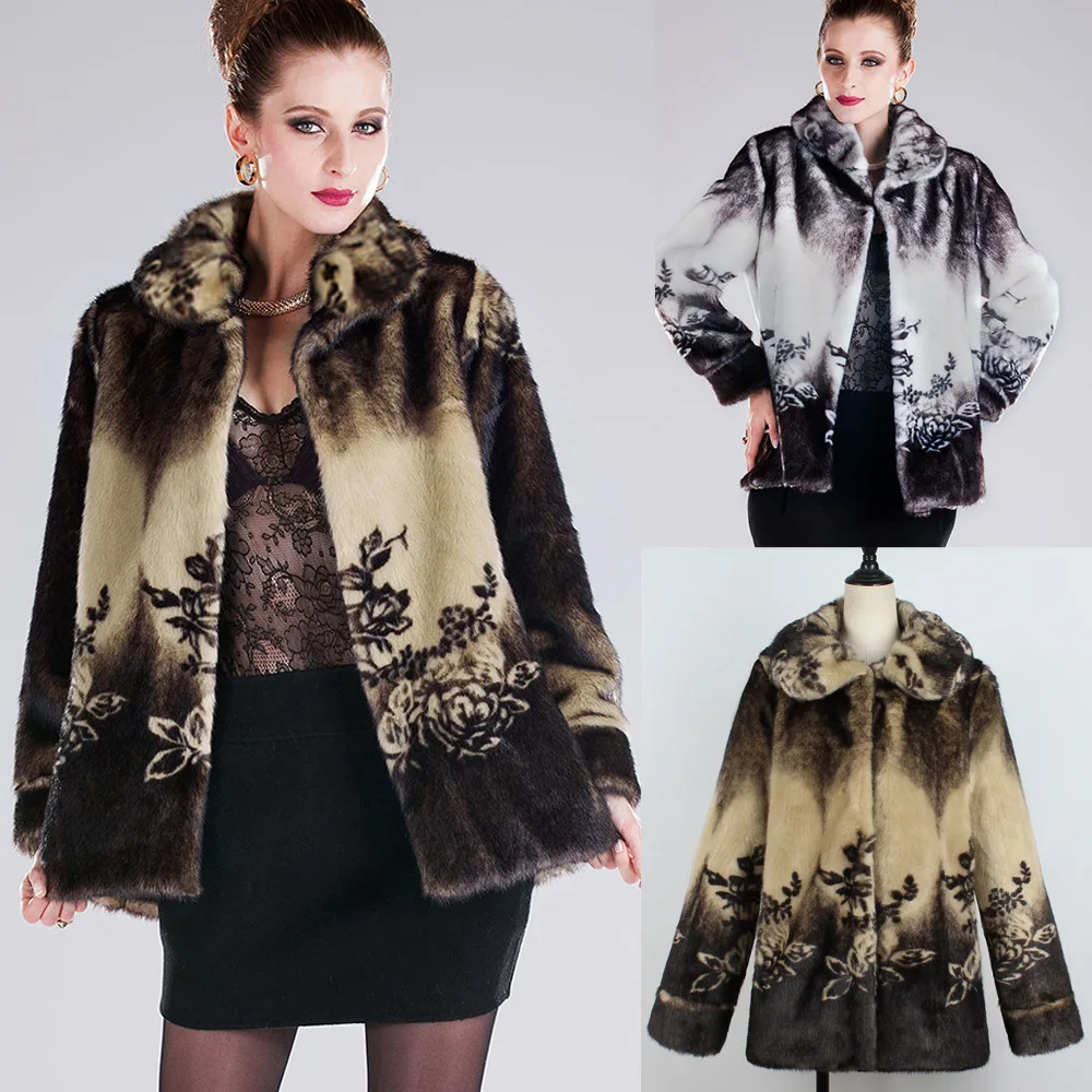 T0127 Europe and America New Fashion Faux Fur Overcoat