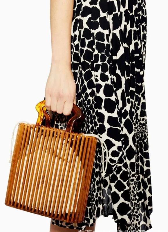 Женские летние дорожные красочные акриловые пляжные сумки Сумка Пластиковые ПВХ бамбуковые Ротанговые сумочки модные высококачественные оптом