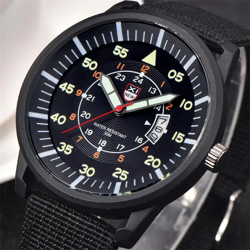 Новые светящиеся XINEW Брендовые мужские кварцевые часы с датой военный армейский Военный нейлоновый ремешок аналоговые часы спортивные часы наручные часы