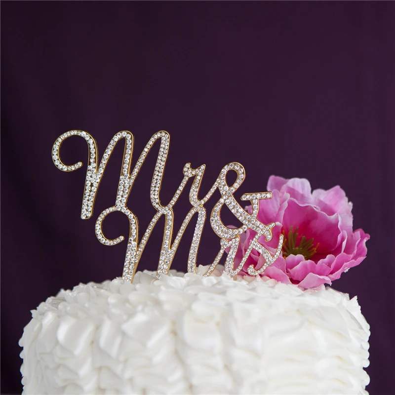 

Latest Cake Topper Mr&Mrs Alloy Crystal Insert Dessert Insert High-grade Crystal Rhinestone Wedding Birthday Cake Decoration