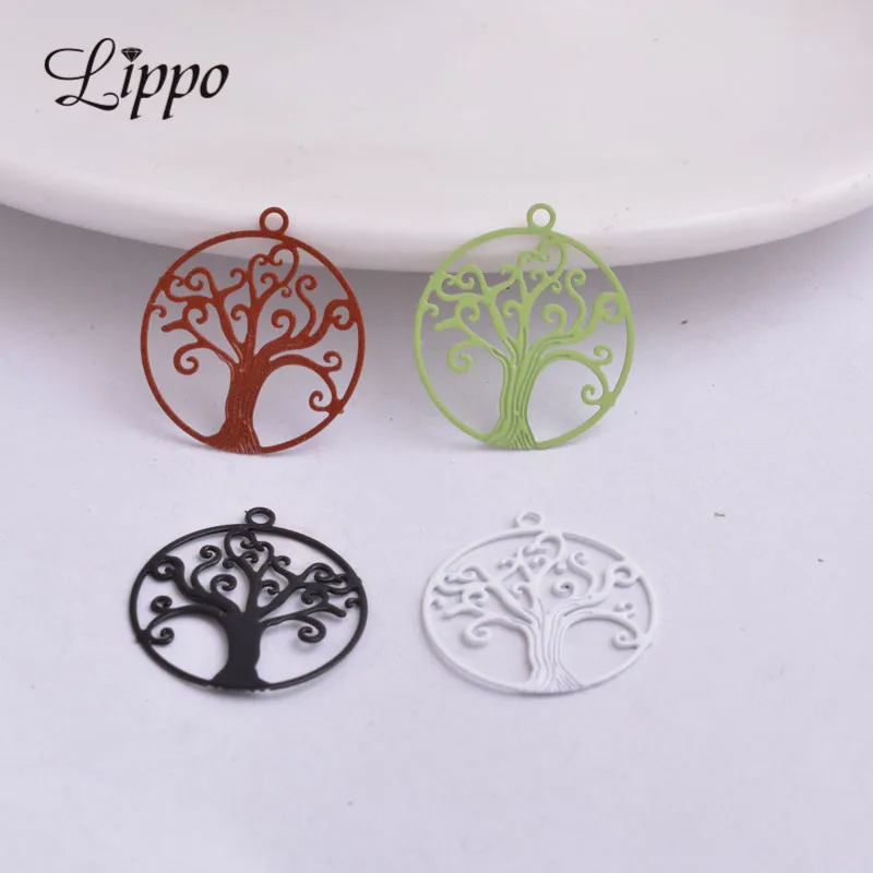 

100pcs AC6408 18*20mm Filigree Round Tree of Life Charms Small Thin Charm Colorful Black White Coffee Color Pendant Connectors