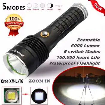 

Focus 6000Lumen 5 Modes XM-L2 torch flashlight t6 LED 18650 Battery Flashlight Focus Lamp powerful led flashlight #4S4