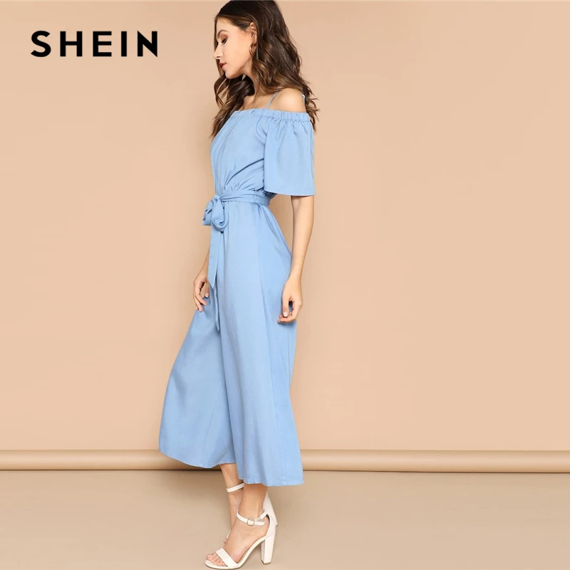 SHEIN Комбинезон С Открытыми Плечами Стильный Комбинезон Без Рукавов С Широкими Брюками