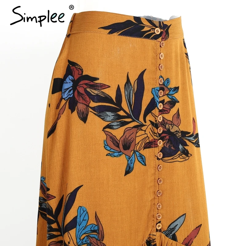 Женская юбка Simplee с высокой талией, пляжная макси юбка в стиле бохо с цветочным принтом и разрезом, женская модная винтажная шикарная юбка для лета