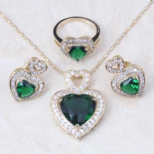 Роскошные в форме сердца, ювелирные изделия золотой цвет циркона и Ювелирные комплекты с кристаллами Серьги Цепочки и ожерелья обручальные кольца T085