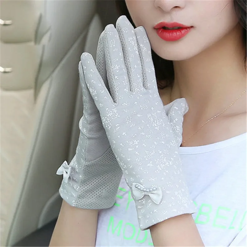 Driving Sunscreen Gloves Ms. Thin Style Summer Short Elastic Spring Autumn Pure Cotton Anti-UV Woman Gloves Anti-Slip FS02