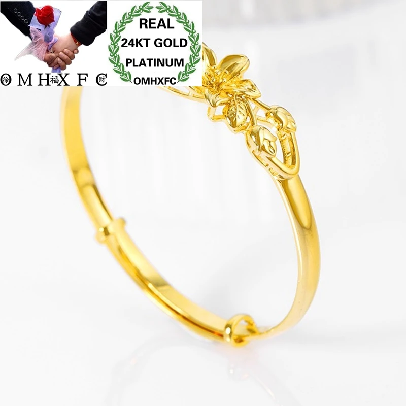 

OMHXFC Wholesale European Fashion Woman Bride Party Birthday Wedding Mother Gift Vintage Flower 24KT Gold Bracelet Bangle ES182