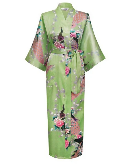 Золотые Модные женские длинные кимоно Павлин банный халат ночная сорочка халат юката пижамы с поясом S M L XL XXL XXXL - Цвет: green