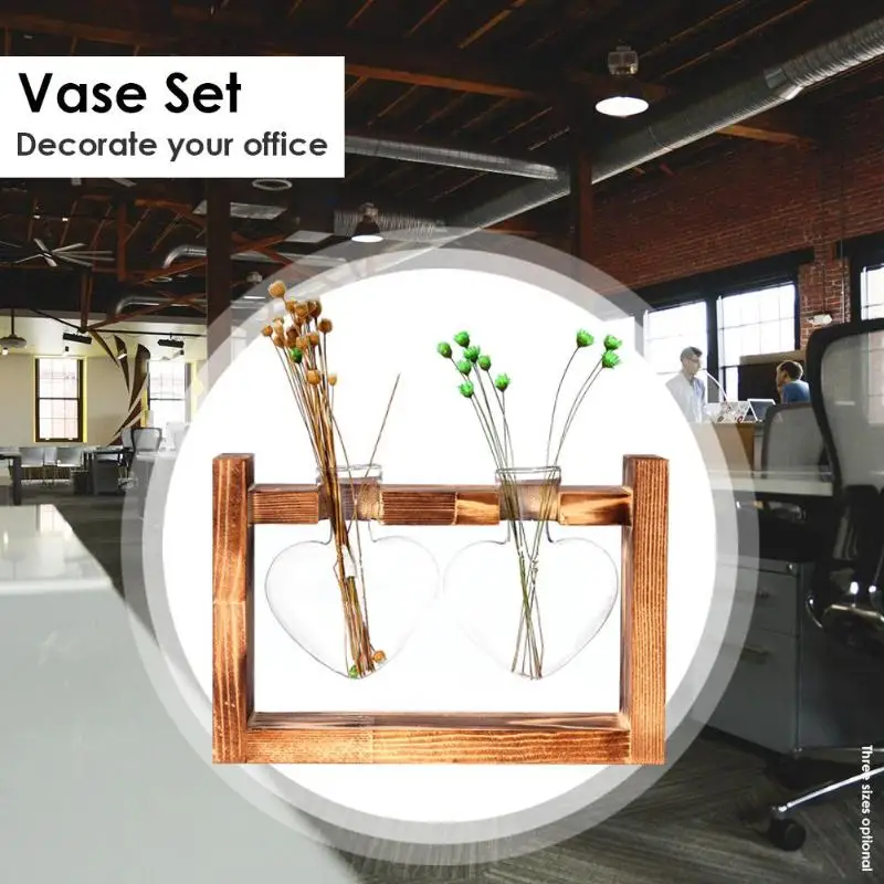 Wooden Frame Glass Hydroponic Plant Vase Flower Pot Office Home Decorations|Вазы| |
