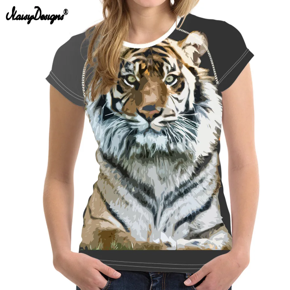 Бесшумная модная женская летняя Базовая футболка крутая 3D с изображением тигра