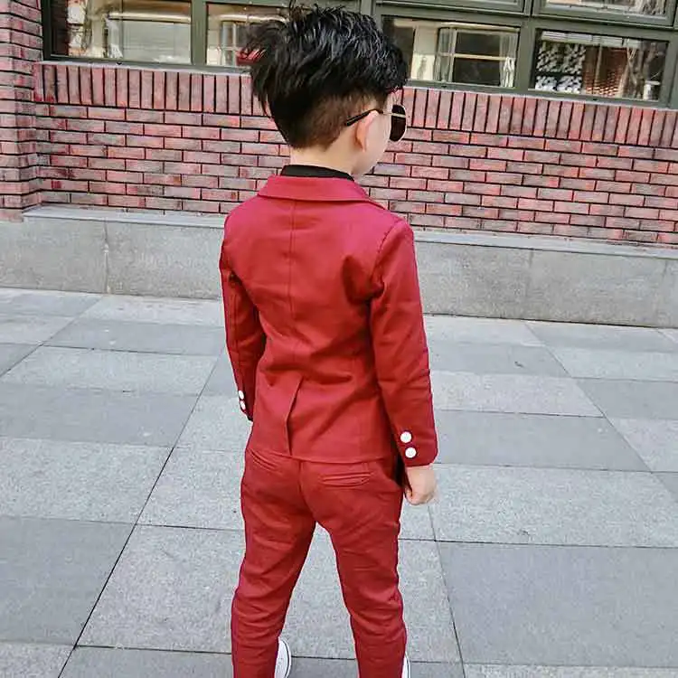 Spring Children's Formal Suit Sets Flower Boy's Wedding Party Prom Host Dress Costume Kids Blazer Jackets+ Pants 2pcs Outfits