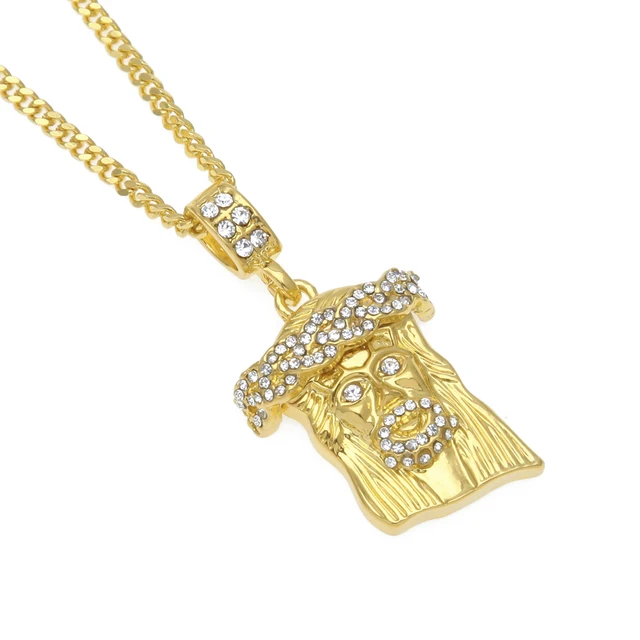 Mens Gold Iced Out Jesus Piece 