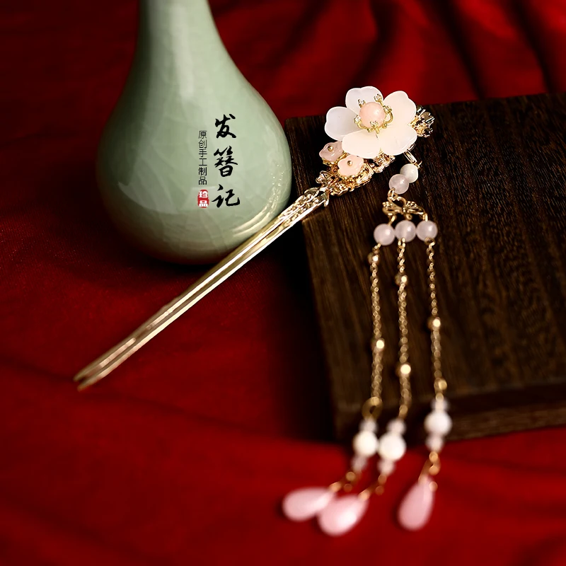Китайские винтажные Розовые Кисточки ручной работы "U" шпильки для волос заколки для волос Аксессуары Головные уборы для ханьфу кимоно косплей 1 шт
