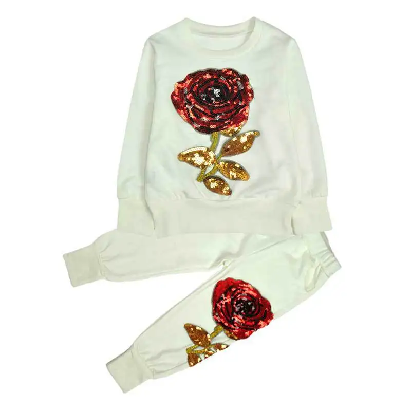 2PCS Mother /& Daughter Sequin Rose Blouse Tops+Pants Set Clothes Sport Outfits