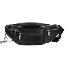 Для мужчин кожаная сумка лазерной карман на поясе в полоску молнии Цепь Сцепление ремень мужской сумки Повседневное путешествия Роскошные Дизайнерские