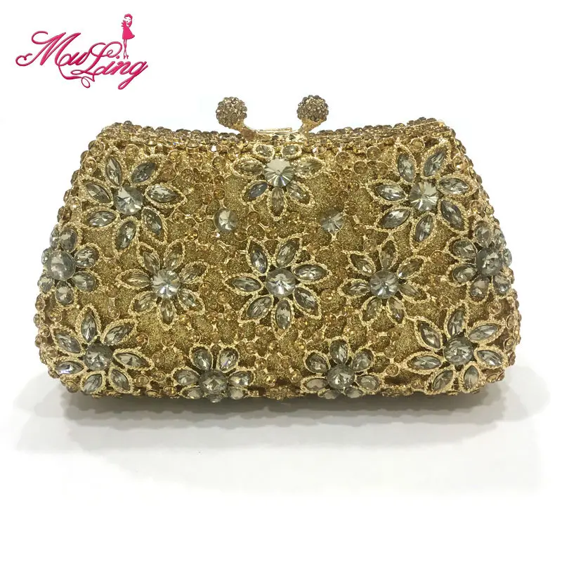 

Good quality diamond jeweled flower crystal luxury ladies designer evening party clutches women wedding party handbag purses