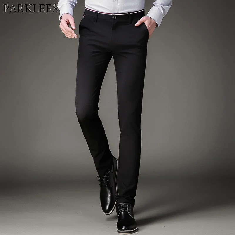 Men's Hipster Casual Stretch Dress Pants 2018 Fashion Slim Fit Flat ...