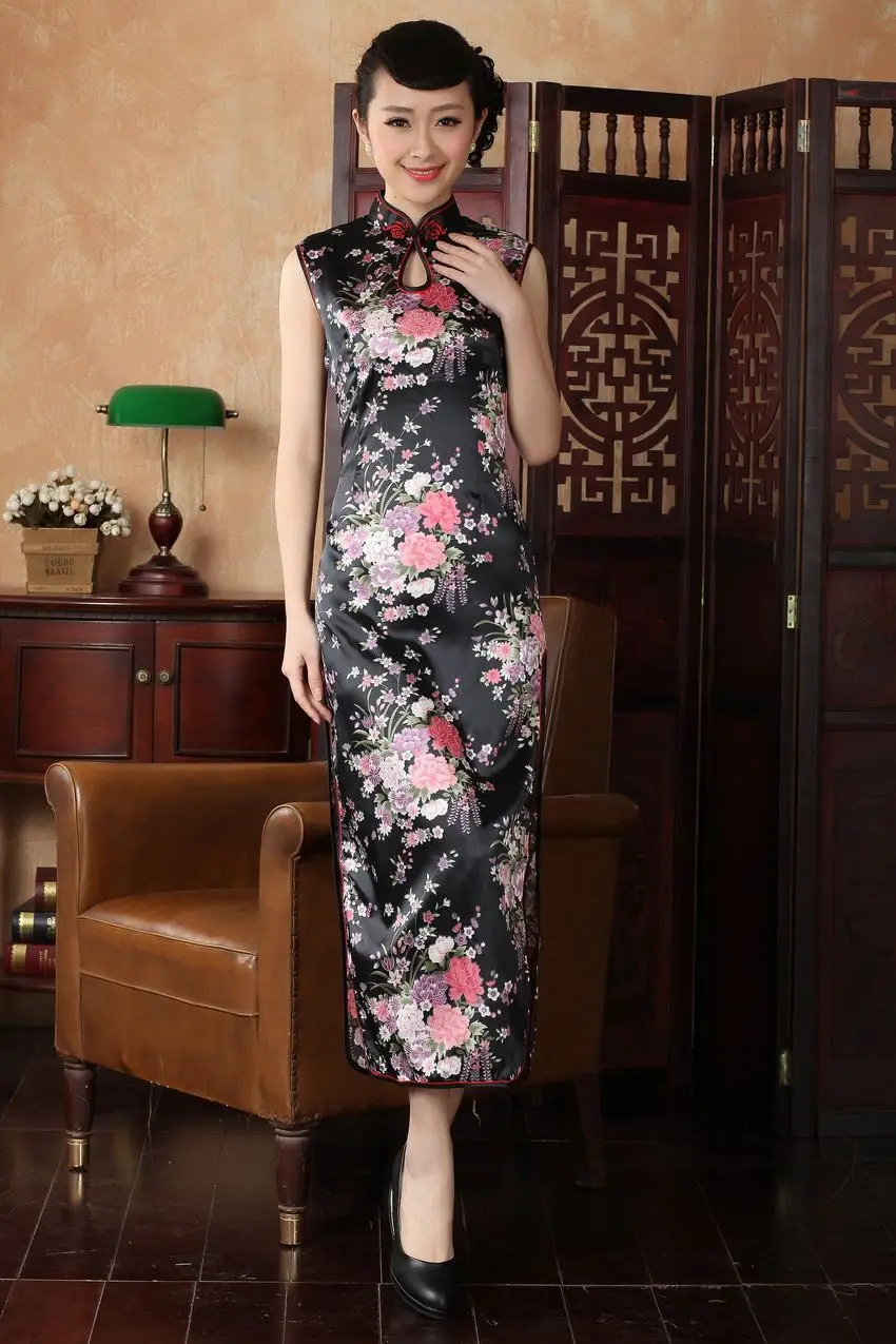 Fashion Trends Black Chinese Traditional Dress Women Silk Rayon Cheongsam Top Sexy Long Dripping Qipao Floral S M L XL XXL J5113 In Dresses From Womens Fashion Trends Black Chinese Traditional Dress Women Silk Rayon Cheongsam Top Sexy Long Dripping Qipao Floral S M L XL XXL J5113 In Dresses From Womens