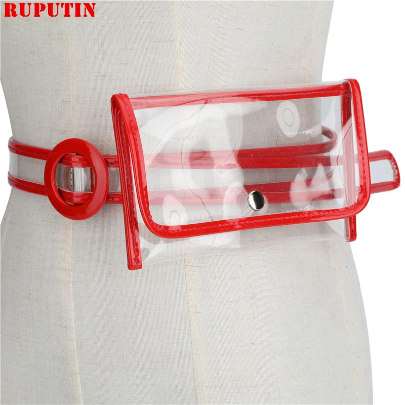 RUPUTIN المرأة الخصر حقيبة فاني حزمة أزياء شفافة حزام حقيبة الورك محفظة عملة الحقيبة واضح بوم أكياس الإناث السفر الخصر حزمة