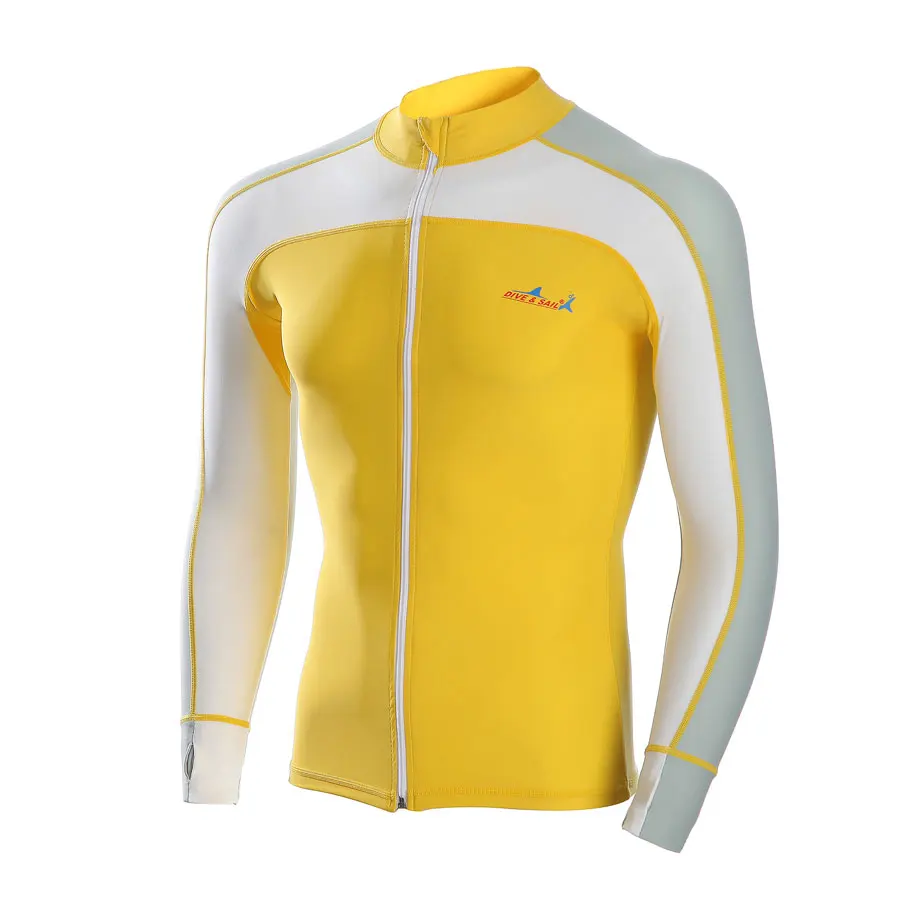2017 Letter Long Sleeve Zipper Surf Swim Rash Guard Swimwear Men Yellow