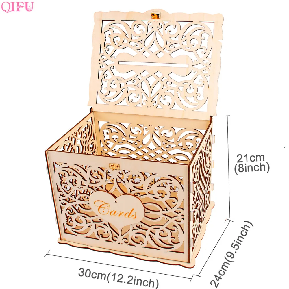 QIFU деревенская коробка для приглашения на свадьбу держатель для детского душа украшения винтажная коробка для карт с замком коробка деревянные коробки для подарков для дня рождения