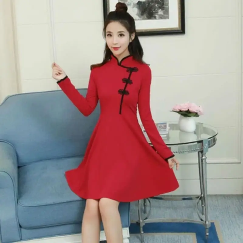 

Japanese Lolita Dress Harajuku Vinatge Gothic Lolita Dresses Black and Red Slim Chinese Style Chengosam Dress