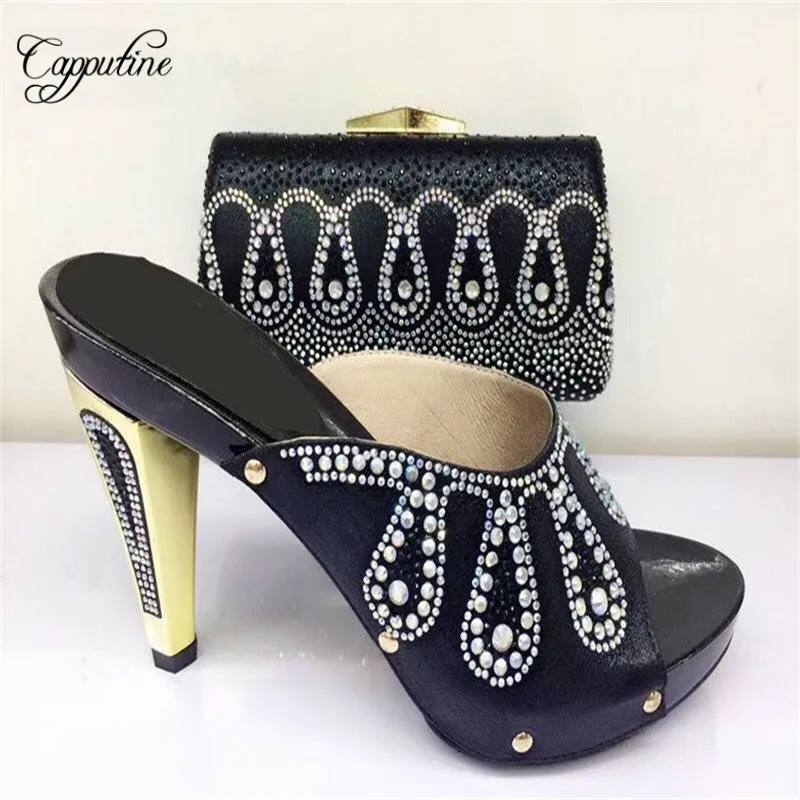 Capputine African Style Rhinestone Woman Shoes And Bag Set Summer High Heels Shoes And Matching Bag Set For Party Size 37-43 Capputine African Style Rhinestone Woman Shoes And Bag Set Summer High Heels Shoes And Matching Bag Set For Party Size 37-43