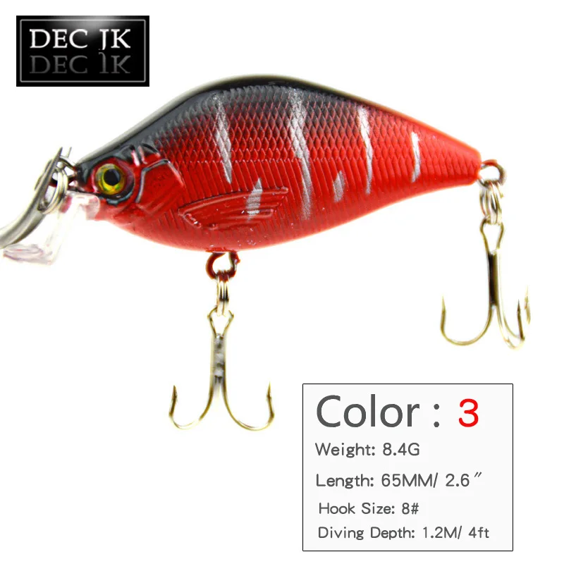 1PCS Fishing Lures 6.5CM-8.4G-8# Hooks Crankbait Wobbler Crankbaits Pesca Artificial Hard Bait Peche Pike 3D Eyes Fish Swimbait  (5)